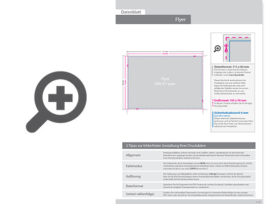 Product Bild multiloft-flyer_din_a7_quer_(10_5_cm_x_7_4_cm)_einseitig_folienkaschiert_matt_und_einseitiger_hei__folienpr__gung_silber__4_0_farbig_(einseitiger_druck)